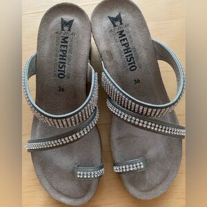 Mephisto - Women's Rhinestone Wedge Sandals (grey - size 36)